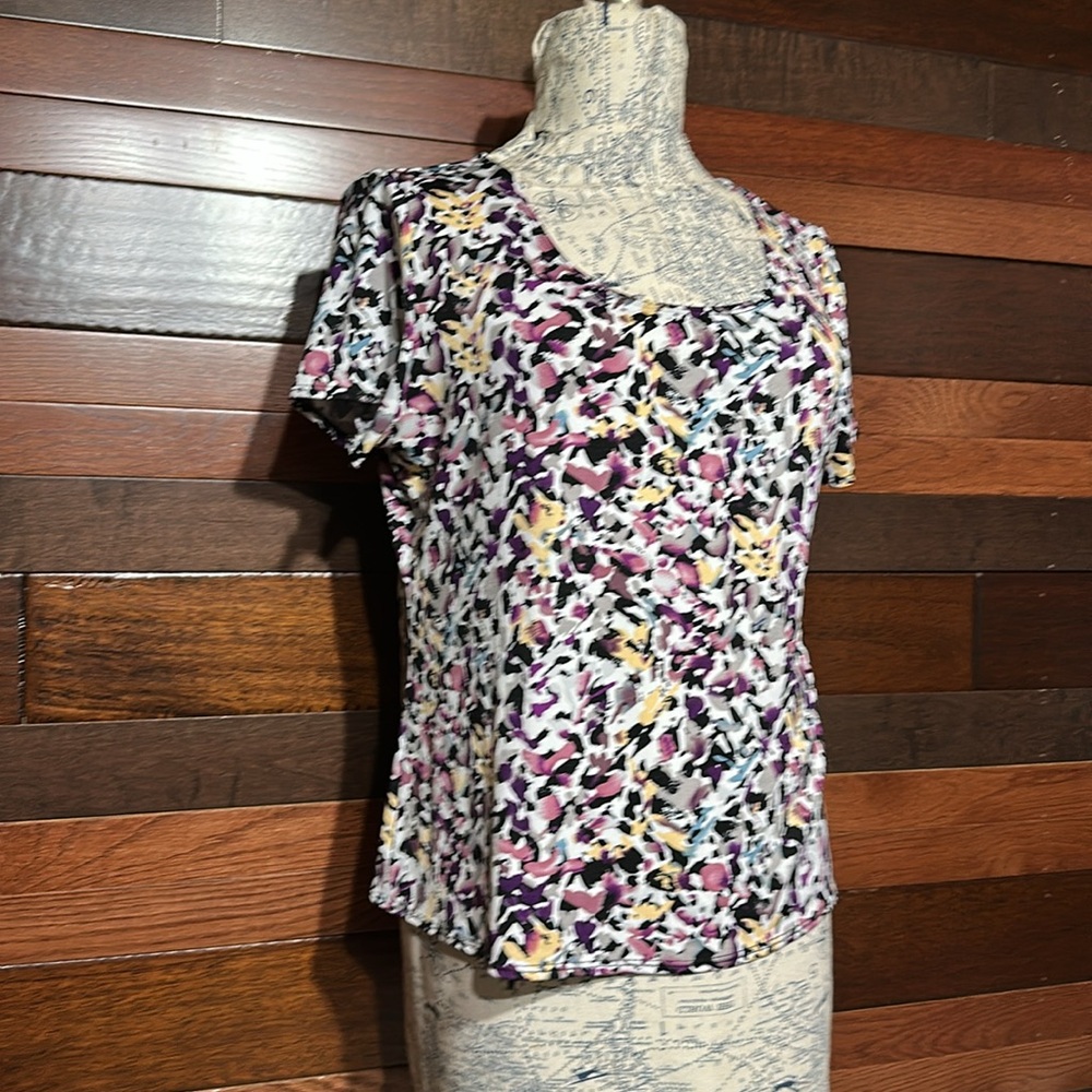 Elementz Purple and Yellow Abstract Print Blouse - Picture 2 of 10